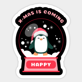 Xmas Is Coming Happy Penguin (Red) Sticker